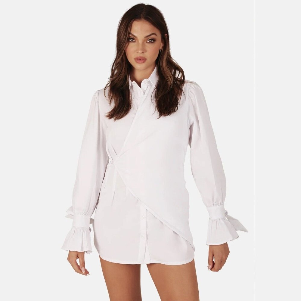 OW Collection Anja Shirt Dress White Long Sleeve